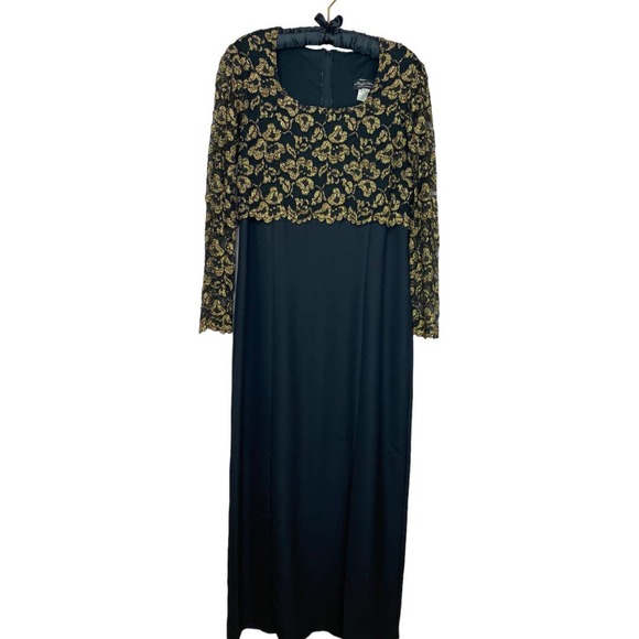 Night Way Dresses & Skirts - Night Way Long Sleeve Black and Gold Long Occasion Dress Size 16